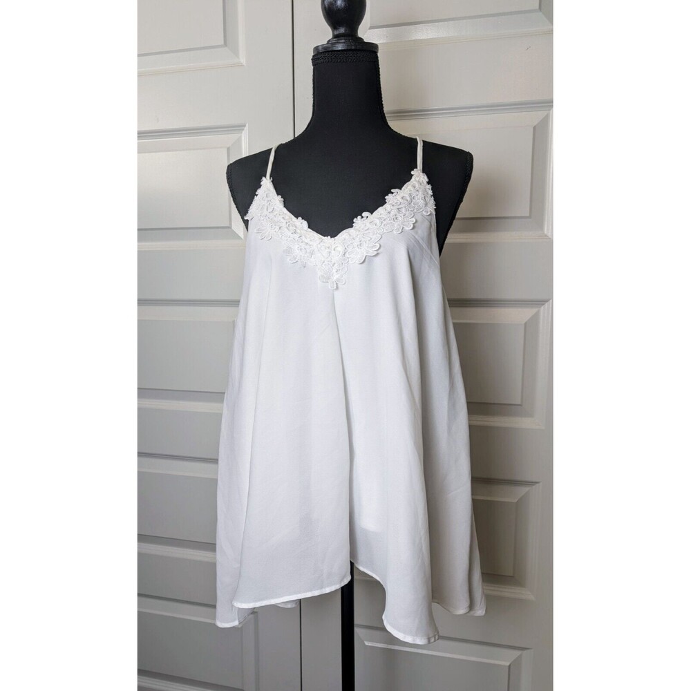 Ours Women's White Camisole Embroidered Tank Top Flowy Sexy Lined Size M